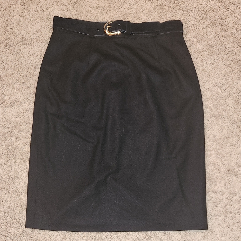 Vintage Black Pencil Skirt with Belt